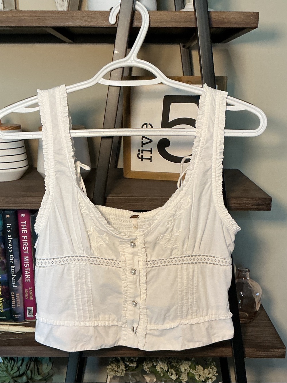 Free People White Kerry Button-Front Cropped Tank Size XS